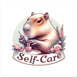 Self-care Capybara Painting Nails Posters and Art